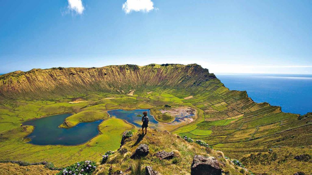 Vista de la Isla de Corvo en Azores
